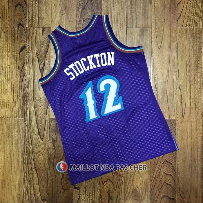 Maillot Utah Jazz John Stockton No 12 Hardwood Classics Throwback 1996-97 Volet